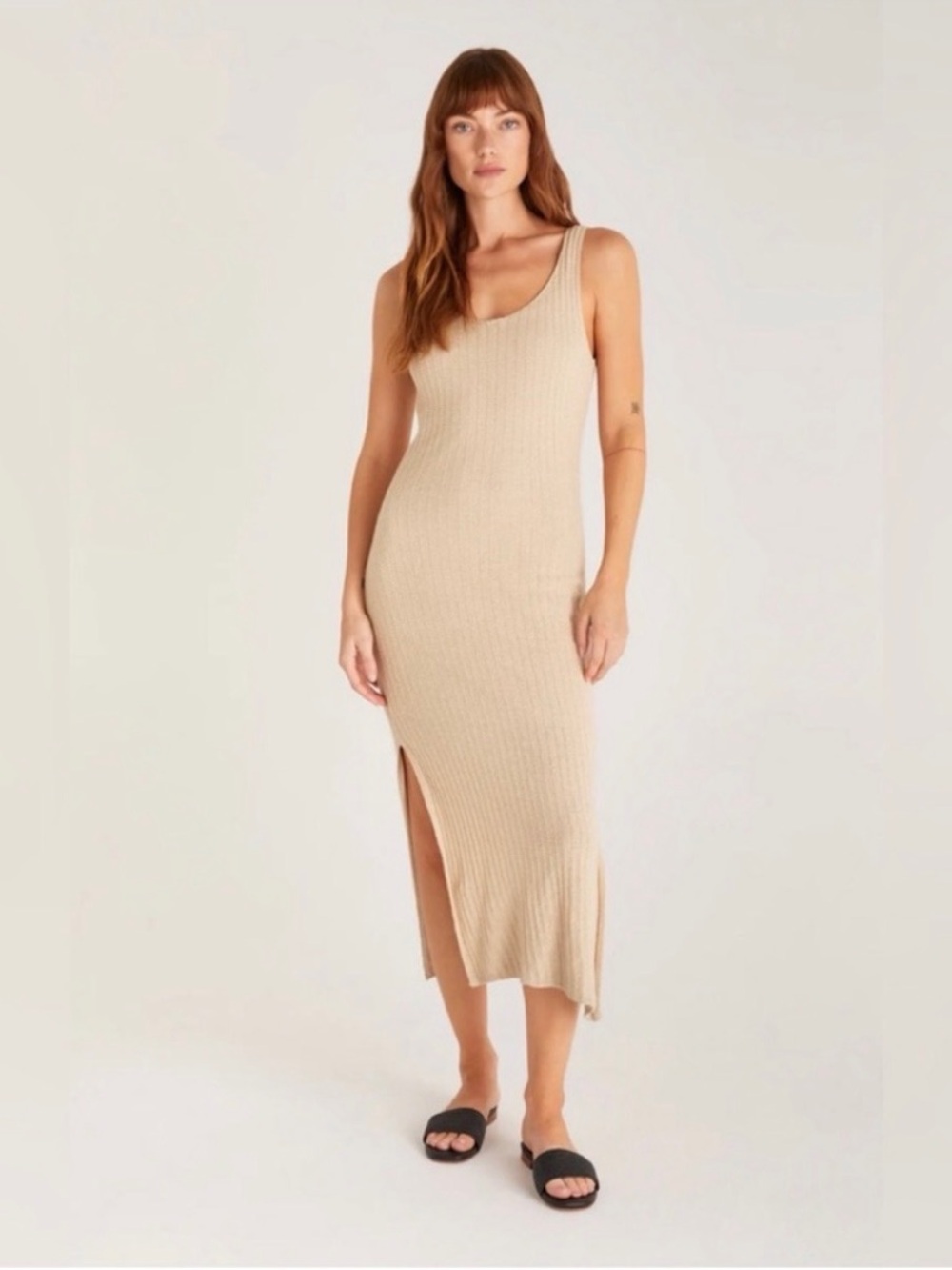 Z Supply Ribbed Tank Midi Dress in Beige